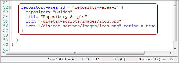 Workbench Repository Area Code Block/Properties